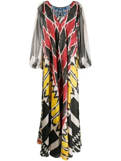 Shop Afroditi Hera Draped Multi-pattern Maxi Dress In Neutrals