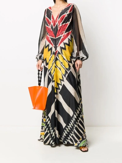 Shop Afroditi Hera Draped Multi-pattern Maxi Dress In Neutrals