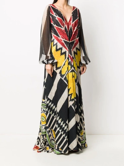 Shop Afroditi Hera Draped Multi-pattern Maxi Dress In Neutrals