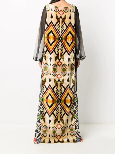 Shop Afroditi Hera Draped Multi-pattern Maxi Dress In Neutrals