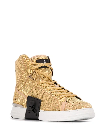 Shop Philipp Plein Rhinestone-embellished High-top Sneakers In Gold