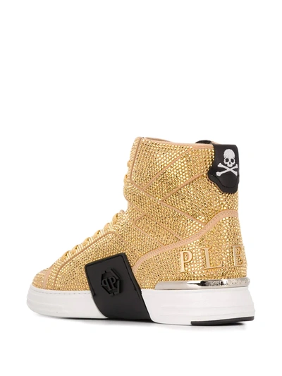 Shop Philipp Plein Rhinestone-embellished High-top Sneakers In Gold