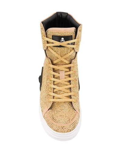 Shop Philipp Plein Rhinestone-embellished High-top Sneakers In Gold