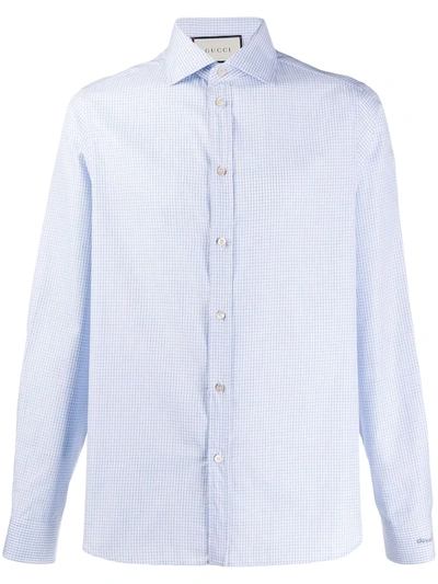 Shop Gucci Micro-check Shirt In Blue