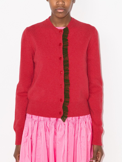 Shop Molly Goddard Portia Ruffle-insert Wool Cardigan In Pink