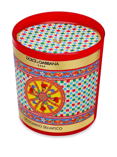 Shop Dolce & Gabbana Carretto-print Scented Candle (250g) In Red