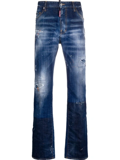 Shop Dsquared2 Distressed Straight-leg Jeans In Blue