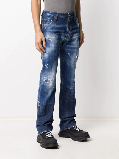 Shop Dsquared2 Distressed Straight-leg Jeans In Blue