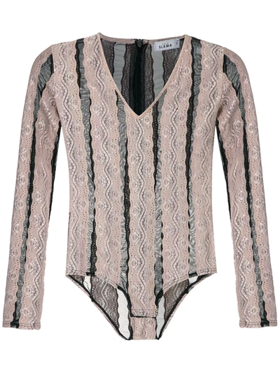 Shop Amir Slama Striped Bodysuit In Neutrals