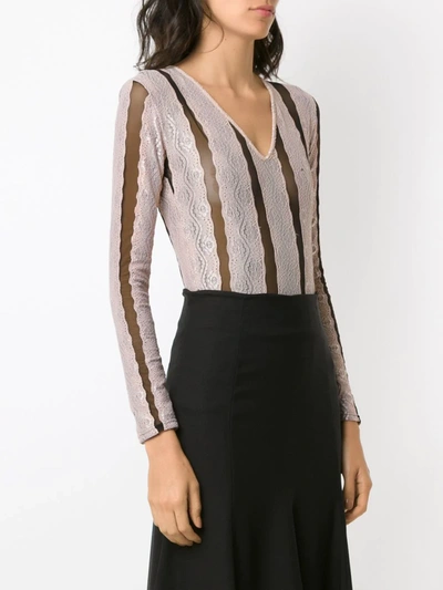 Shop Amir Slama Striped Bodysuit In Neutrals