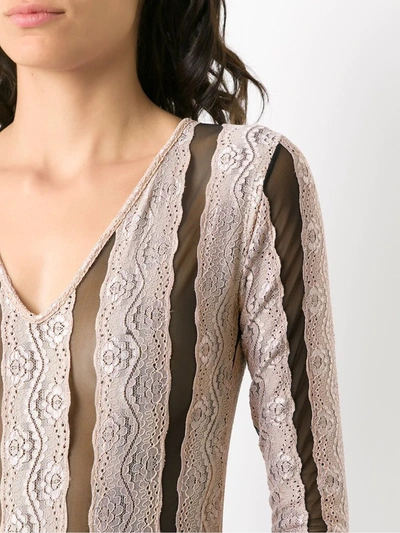Amir Slama Striped Bodysuit In Neutrals