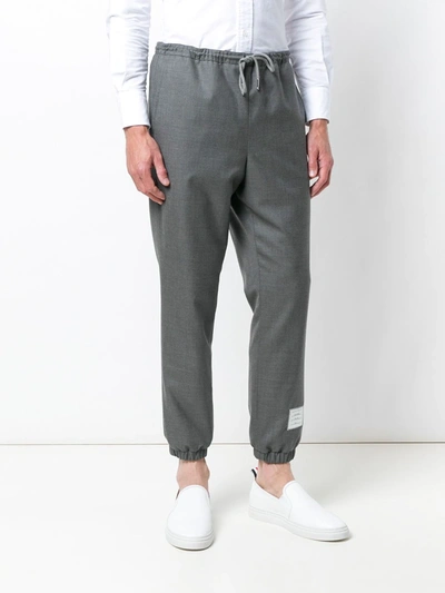 Thom Browne Medium Grey Super 120's Wool Twill Elastic Hem Track Trouser In Grey