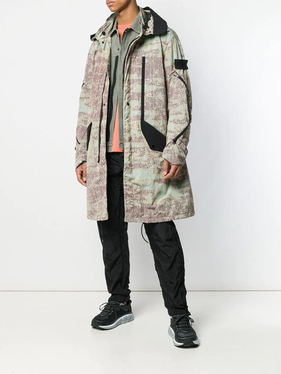 Shop Stone Island Shadow Project Printed Hooded Parka Coat In Green