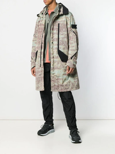 Stone Island Shadow Project Printed Hooded Parka Coat In Green