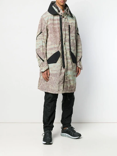 Stone Island Shadow Project Printed Hooded Parka Coat In Green