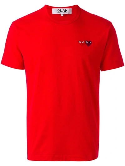 Shop Comme Des Garçons Play Embroidered Logo T-shirt In Red