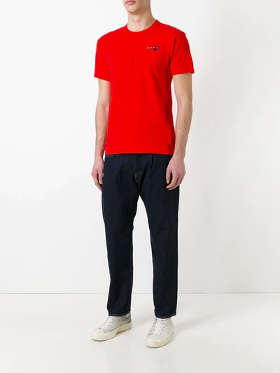 Shop Comme Des Garçons Play Embroidered Logo T-shirt In Red