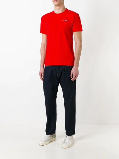 Comme Des Garçons Play Embroidered Logo T-shirt In Red