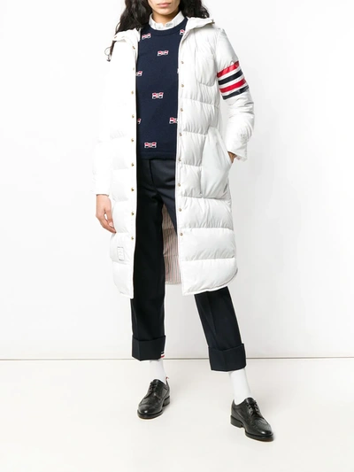 Shop Thom Browne 4-bar-stripe Hooded Parka In White