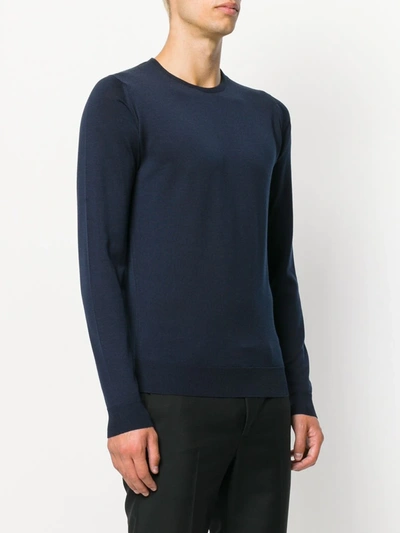 John Smedley Crew Neck Ribbed-knit Edge Sweatshirt In Blue