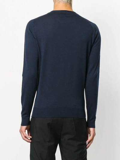 John Smedley Crew Neck Ribbed-knit Edge Sweatshirt In Blue