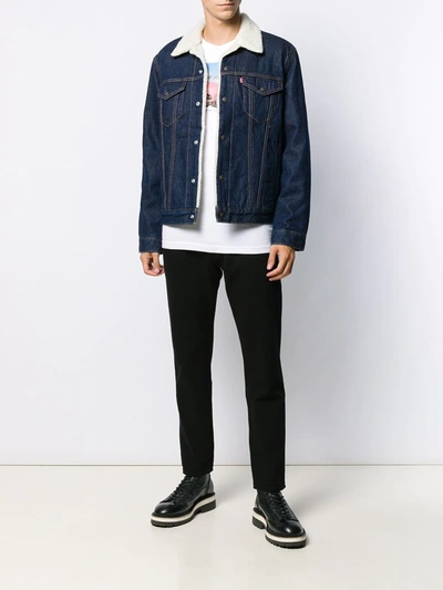 Shop Levi's Shearling Denim Jacket In Blue