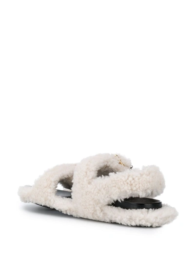 Shop Marni Shearling Buckled Sandals In White