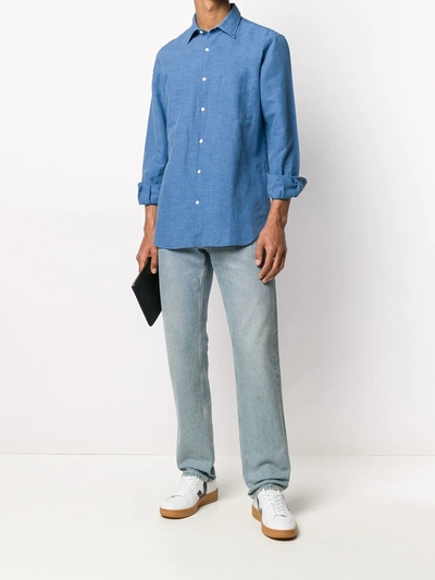 Aspesi Plain Button-up Long Sleeve Shirt In Blue