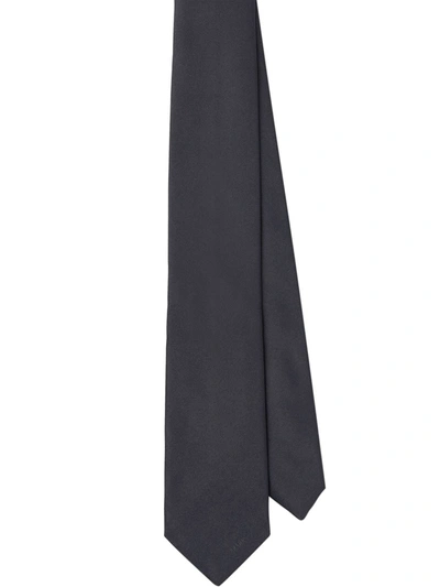 Shop Prada Pointed Satin Tie In Black