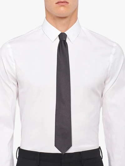 Prada Triangle Logo-embroidered Striped Wool Tie In Black