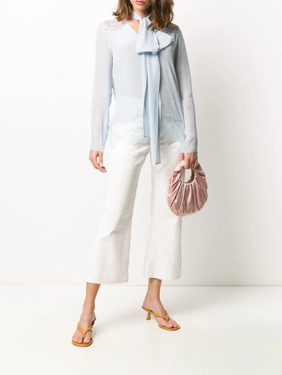 Faith Connexion Pussy-bow Silk Blouse In Blue