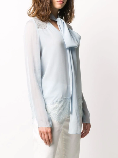 Faith Connexion Pussy-bow Silk Blouse In Blue