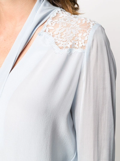 Faith Connexion Pussy-bow Silk Blouse In Blue