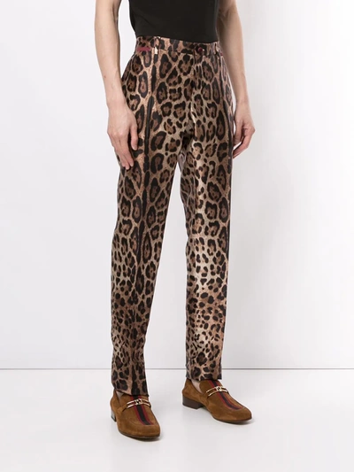 Shop Dolce & Gabbana Leopard-print Silk Trousers In Brown