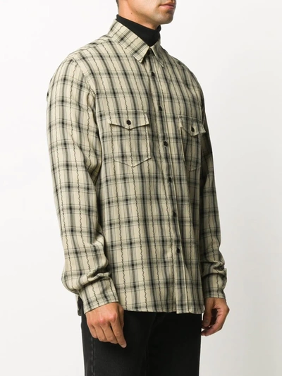 Shop Saint Laurent Plaid Long-sleeve Shirt In Neutrals