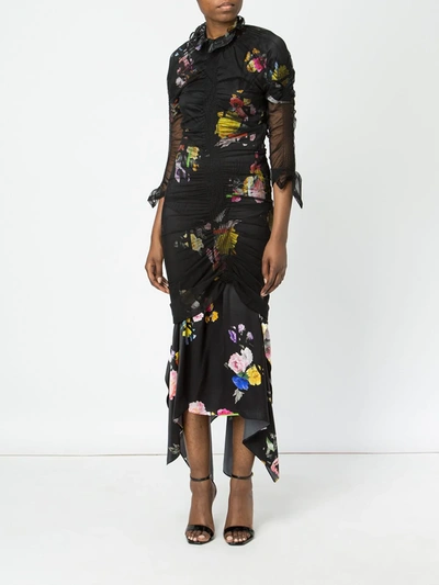 Shop Preen By Thornton Bregazzi Floral Print Ruche Detail Dress In Black