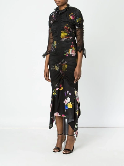 Shop Preen By Thornton Bregazzi Floral Print Ruche Detail Dress In Black