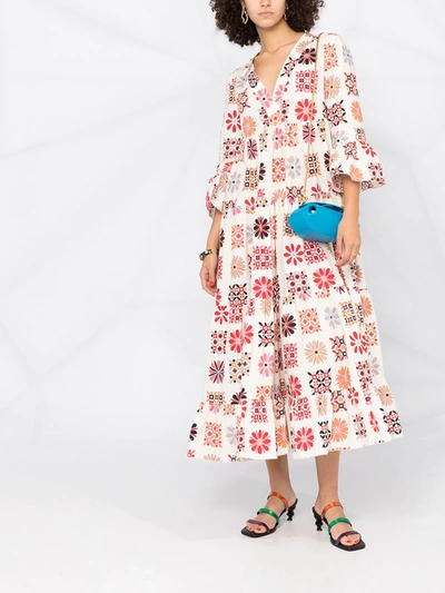 Shop La Doublej Jennifer Jane Printed Midi Dress In Neutrals