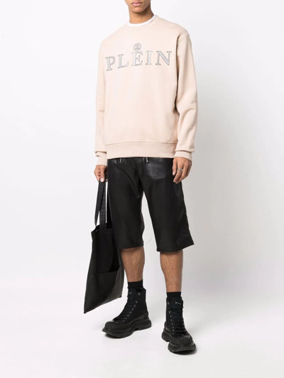 Shop Philipp Plein Logo Crew-neck Sweatshirt In Nude