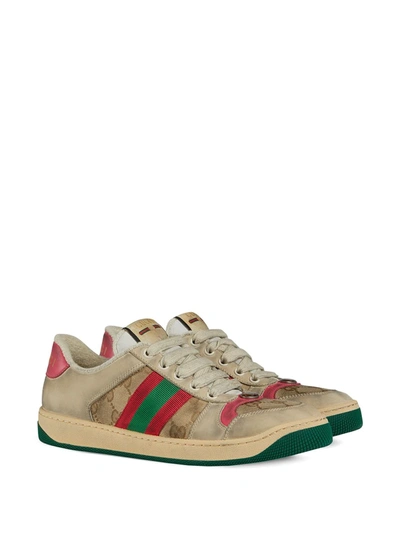 Shop Gucci Screener Distressed Sneakers In White