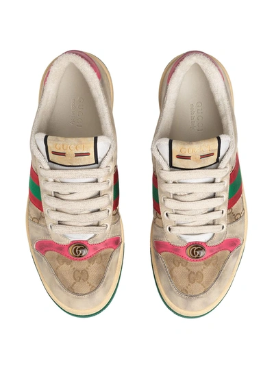 Shop Gucci Screener Distressed Sneakers In White