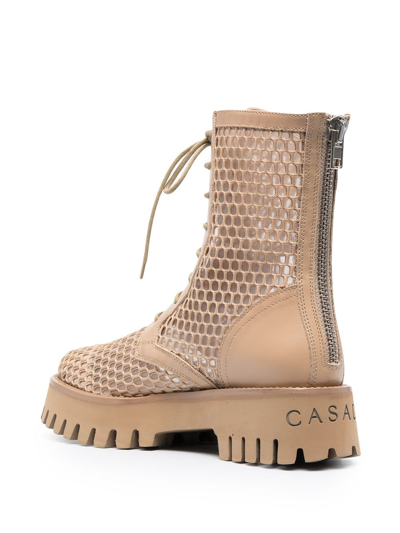 Shop Casadei Mesh Lace-up Boots In Neutrals