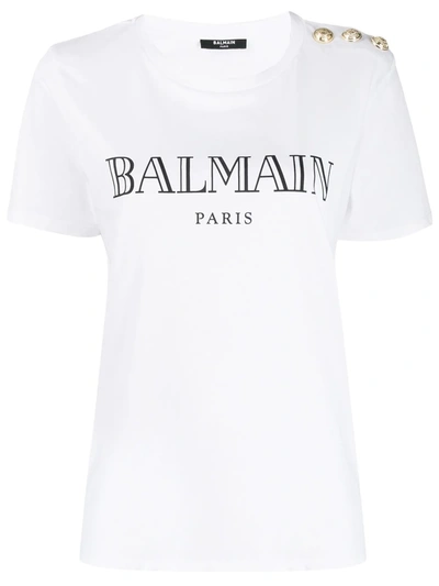 Shop Balmain Logo Print T-shirt In White