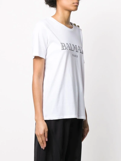 Shop Balmain Logo Print T-shirt In White