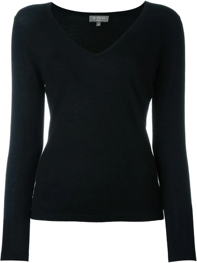 Shop N•peal Cashmere Superfine V-neck Sweater In Black