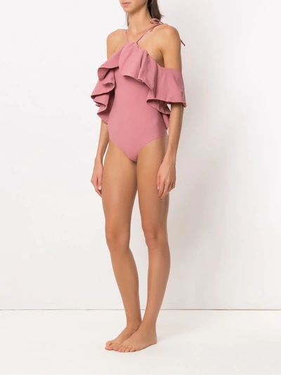 Amir Slama Ruffled Swimsuit In Neutrals
