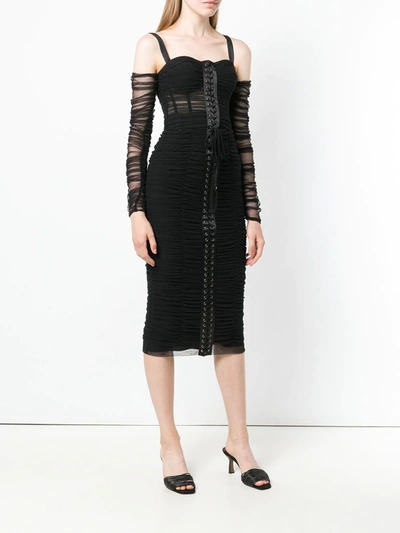 Shop Dolce & Gabbana Lace-up Midi Dress In Black