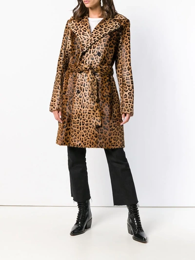 Shop Saint Laurent Leopard Print Trench Coat In Brown