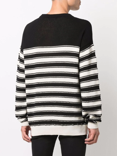 Balmain Striped Knit Wool Blend Sweater W/ Badge In Schwarz