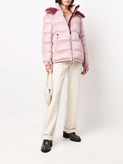Shop Moncler Holostee Velvet Puffer Jacket In Pink
